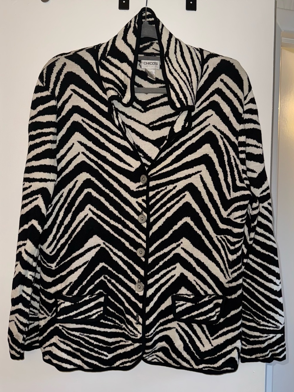Chico's Black and White Zebra Print Cardigan Sweater